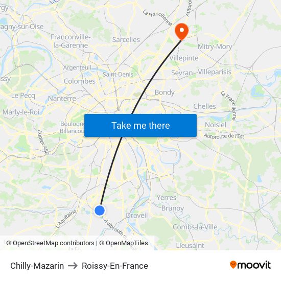 Chilly-Mazarin to Roissy-En-France map