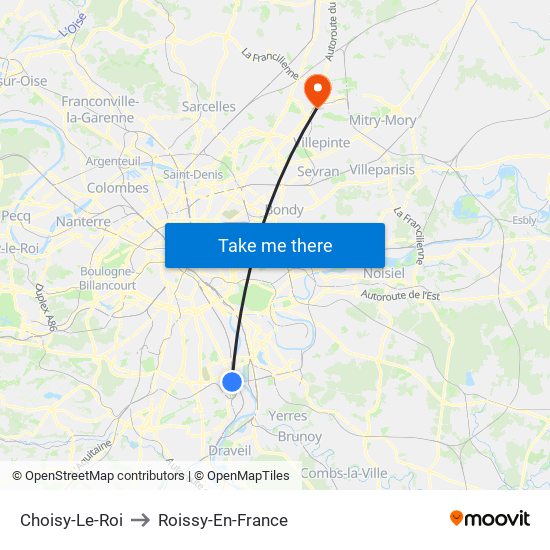 Choisy-Le-Roi to Roissy-En-France map