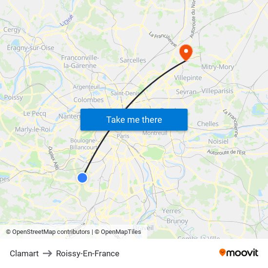 Clamart to Roissy-En-France map