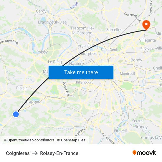 Coignieres to Roissy-En-France map