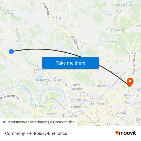 Commeny to Roissy-En-France map