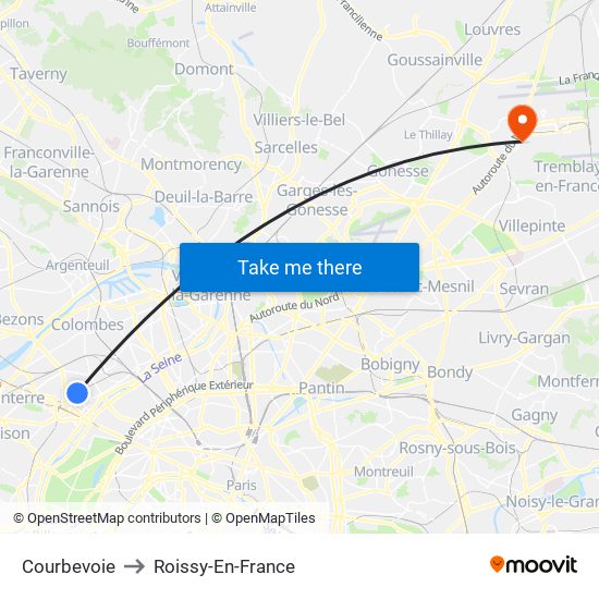 Courbevoie to Roissy-En-France map