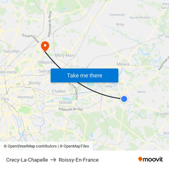 Crecy-La-Chapelle to Roissy-En-France map