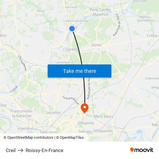 Creil to Roissy-En-France map