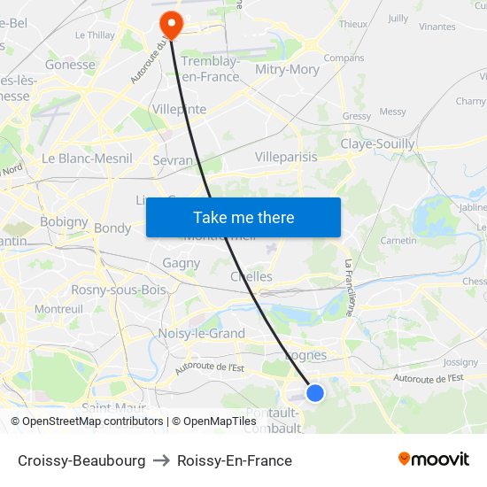 Croissy-Beaubourg to Roissy-En-France map