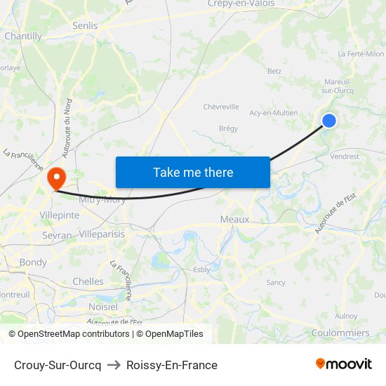 Crouy-Sur-Ourcq to Roissy-En-France map