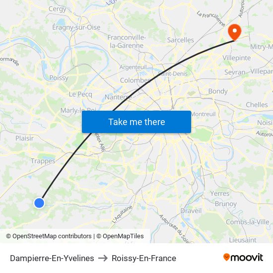 Dampierre-En-Yvelines to Roissy-En-France map