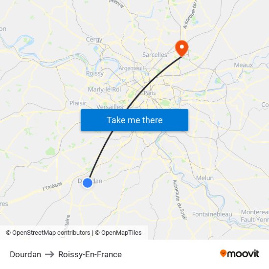 Dourdan to Roissy-En-France map