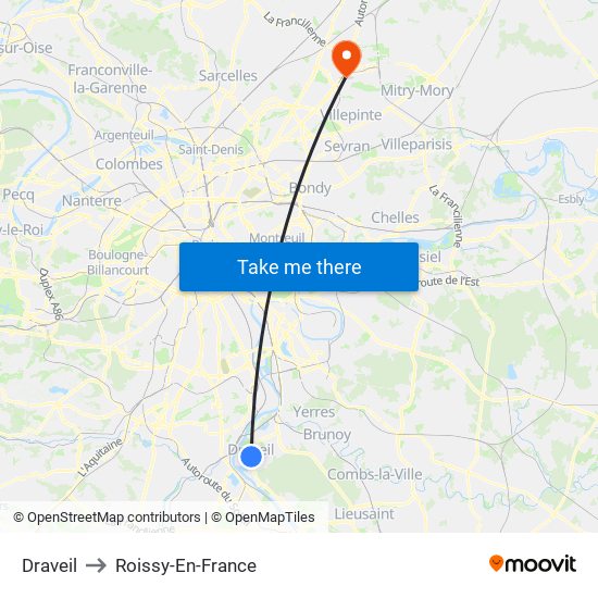 Draveil to Roissy-En-France map