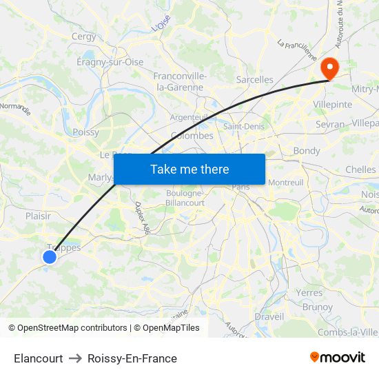 Elancourt to Roissy-En-France map