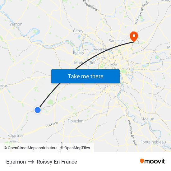 Epernon to Roissy-En-France map