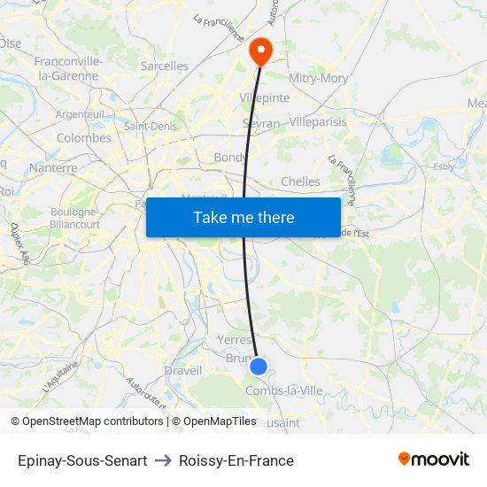 Epinay-Sous-Senart to Roissy-En-France map