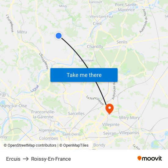 Ercuis to Roissy-En-France map