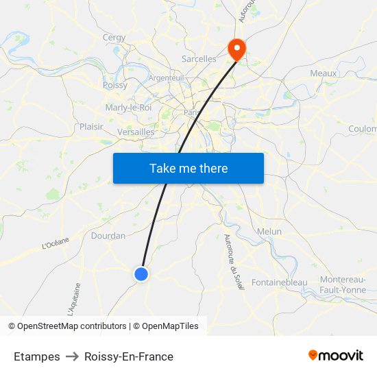 Etampes to Roissy-En-France map