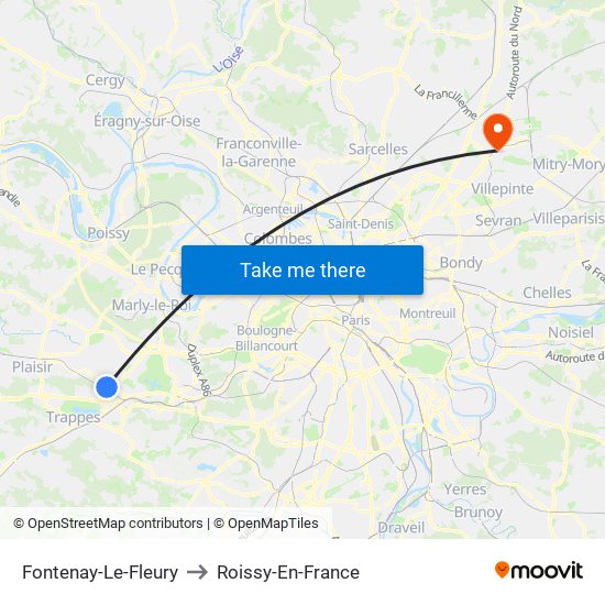 Fontenay-Le-Fleury to Roissy-En-France map