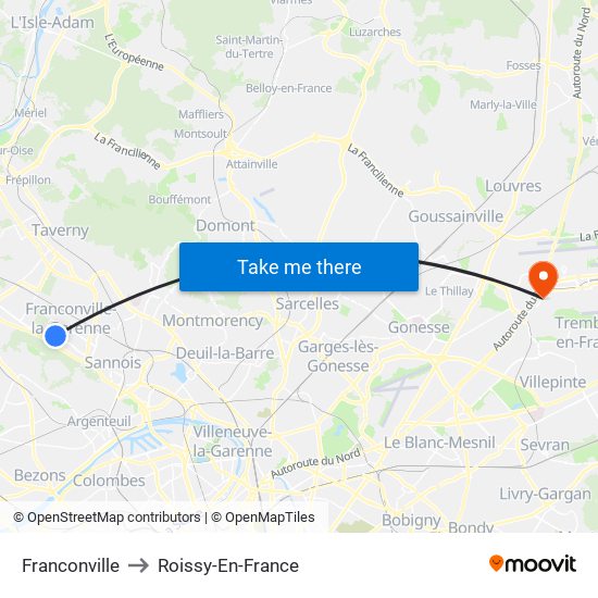 Franconville to Roissy-En-France map