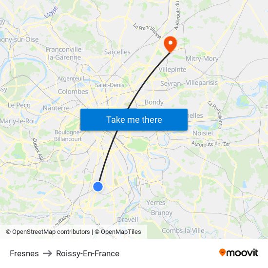 Fresnes to Roissy-En-France map