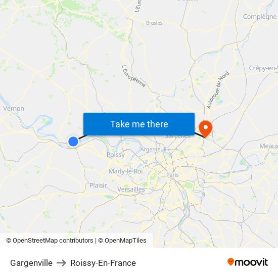 Gargenville to Roissy-En-France map
