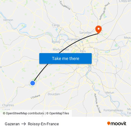 Gazeran to Roissy-En-France map