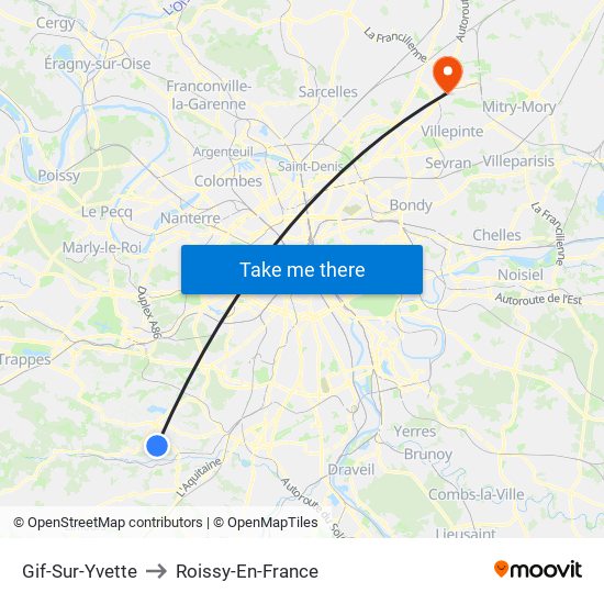 Gif-Sur-Yvette to Roissy-En-France map