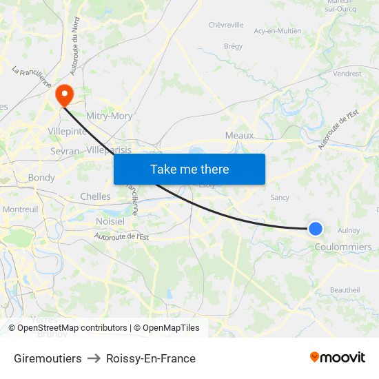 Giremoutiers to Roissy-En-France map