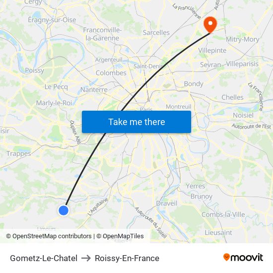 Gometz-Le-Chatel to Roissy-En-France map