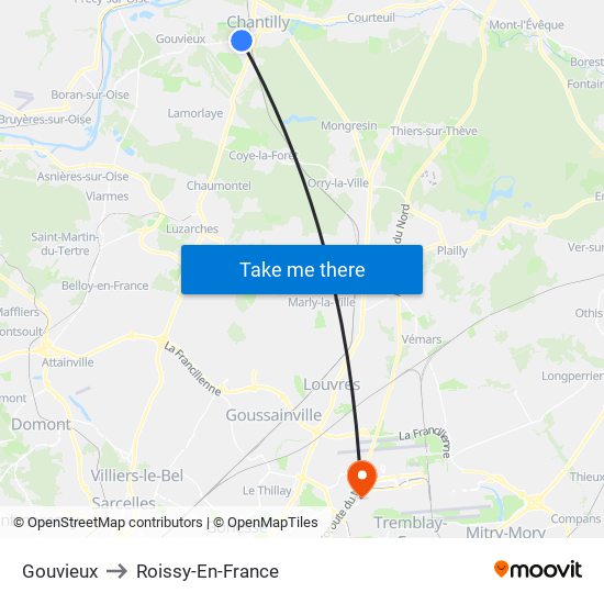 Gouvieux to Roissy-En-France map