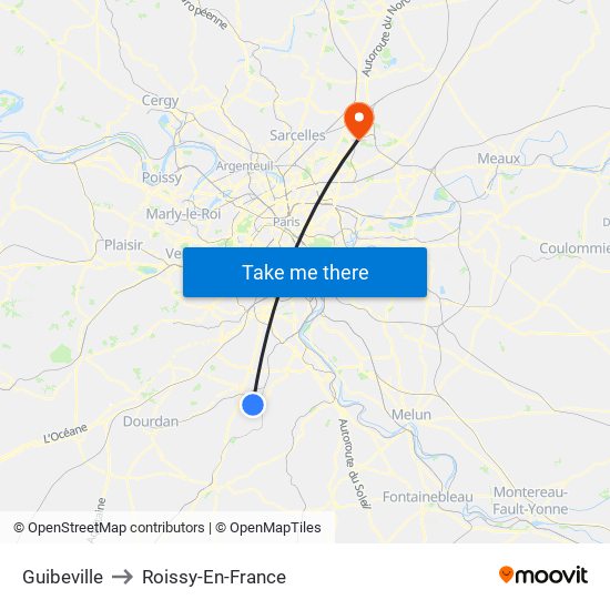 Guibeville to Roissy-En-France map
