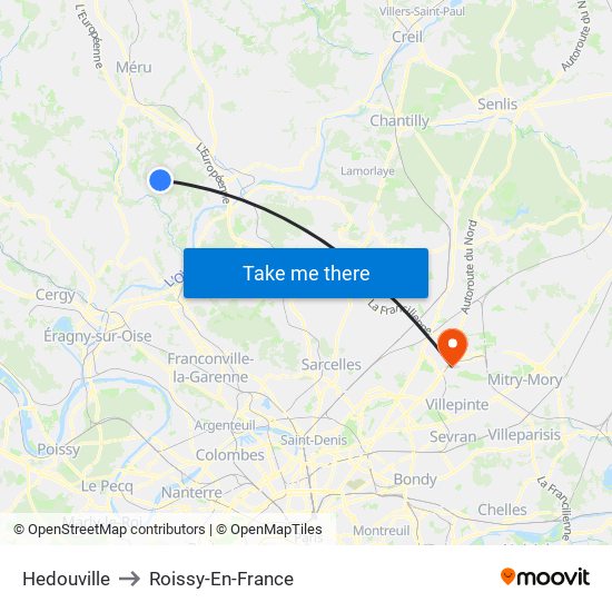 Hedouville to Roissy-En-France map