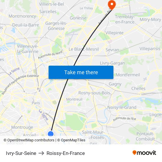 Ivry-Sur-Seine to Roissy-En-France map