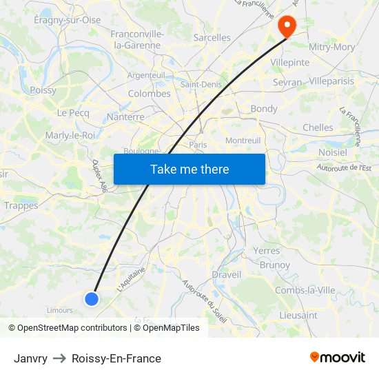 Janvry to Roissy-En-France map