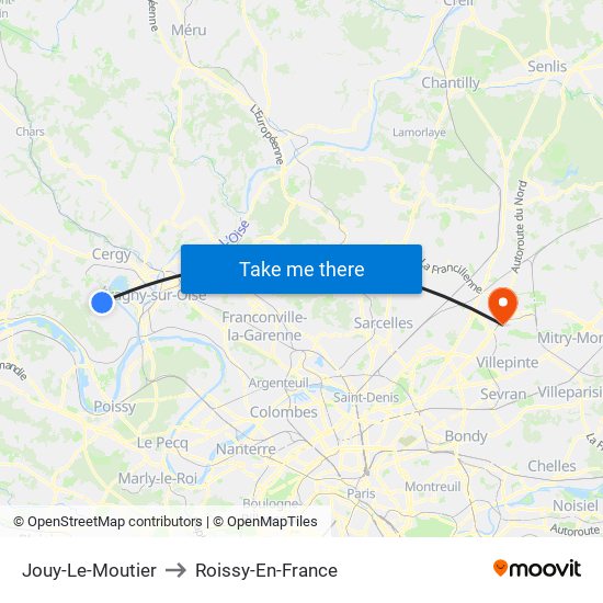 Jouy-Le-Moutier to Roissy-En-France map