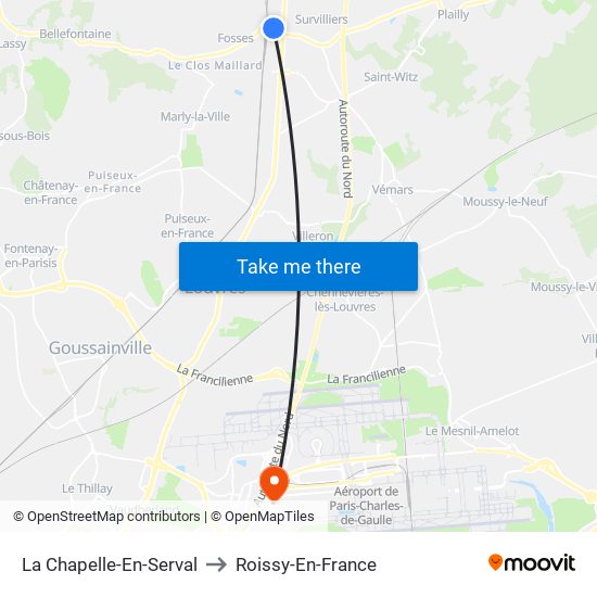 La Chapelle-En-Serval to Roissy-En-France map