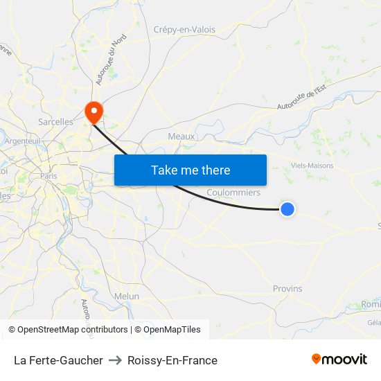 La Ferte-Gaucher to Roissy-En-France map