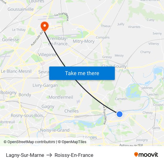 Lagny-Sur-Marne to Roissy-En-France map
