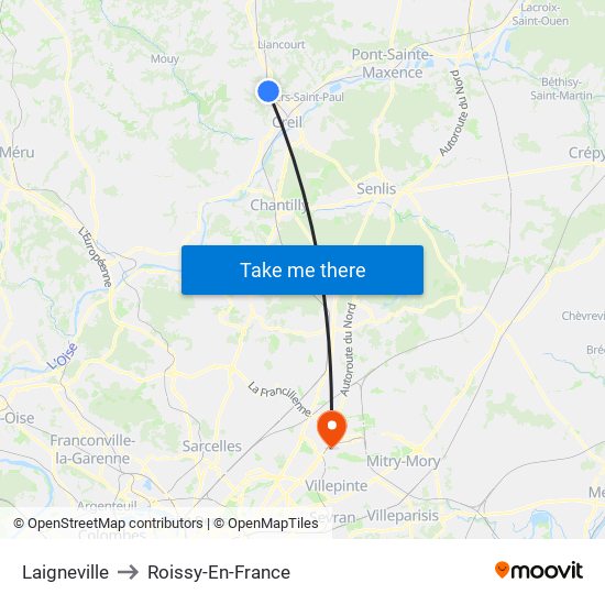 Laigneville to Roissy-En-France map