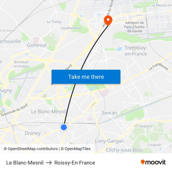 Le Blanc-Mesnil to Roissy-En-France map