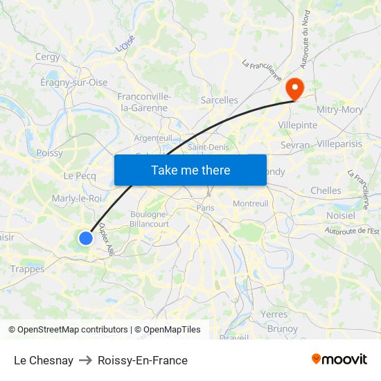 Le Chesnay to Roissy-En-France map