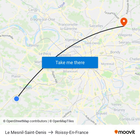 Le Mesnil-Saint-Denis to Roissy-En-France map