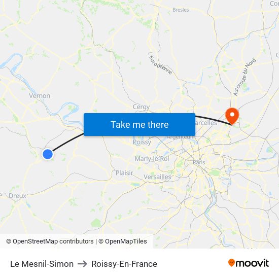 Le Mesnil-Simon to Roissy-En-France map
