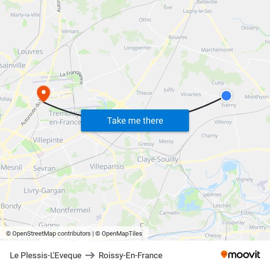 Le Plessis-L'Eveque to Roissy-En-France map