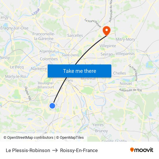 Le Plessis-Robinson to Roissy-En-France map