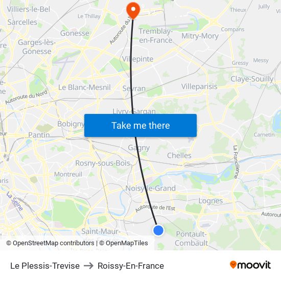 Le Plessis-Trevise to Roissy-En-France map