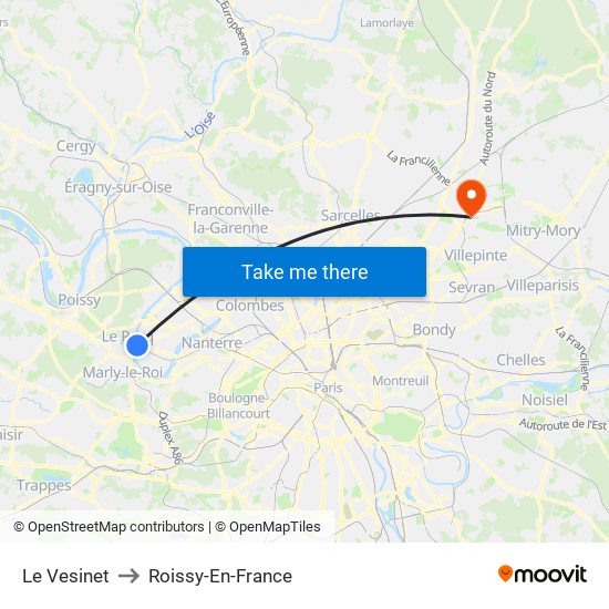Le Vesinet to Roissy-En-France map
