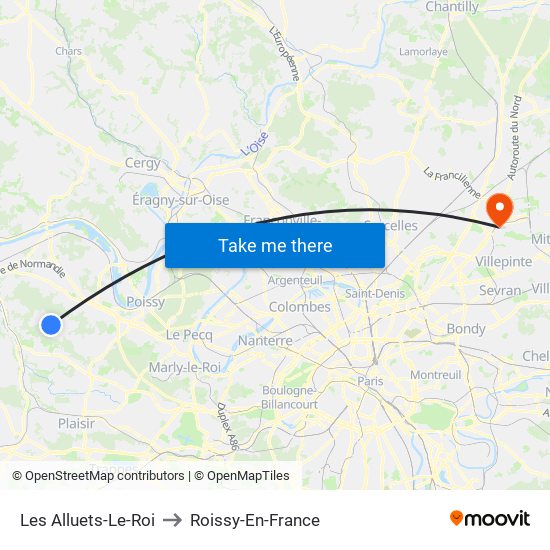 Les Alluets-Le-Roi to Roissy-En-France map