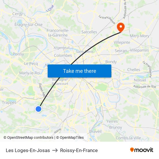 Les Loges-En-Josas to Roissy-En-France map