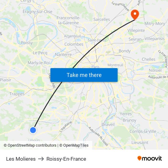 Les Molieres to Roissy-En-France map