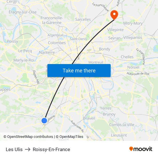 Les Ulis to Roissy-En-France map