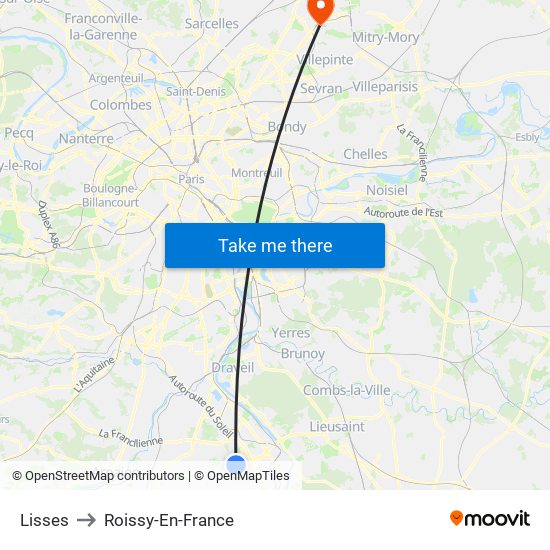 Lisses to Roissy-En-France map