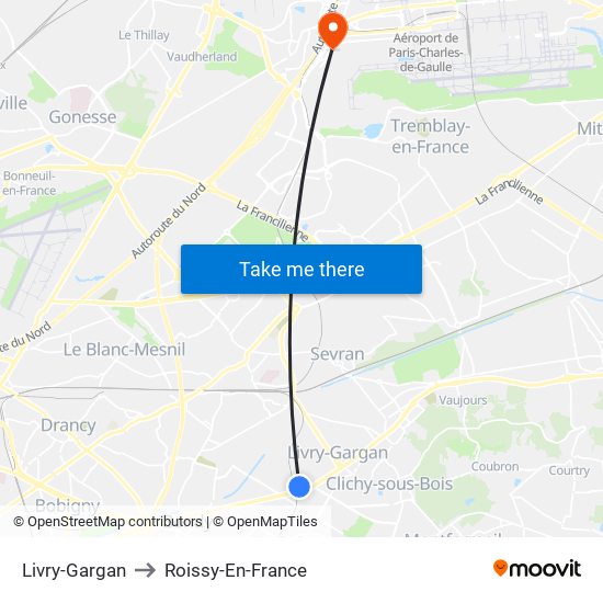 Livry-Gargan to Roissy-En-France map